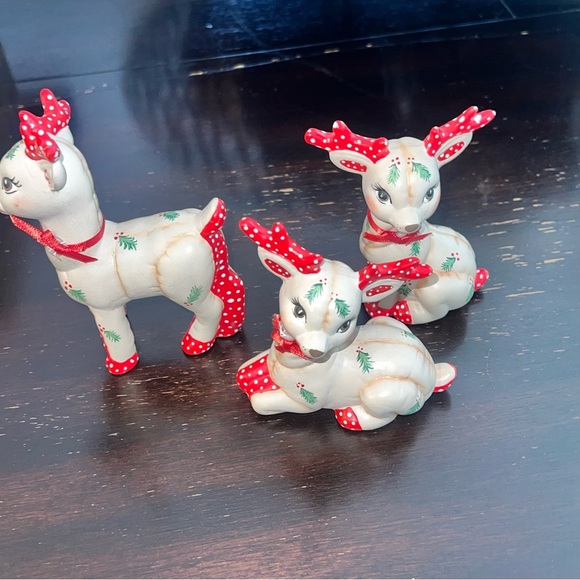 6 Vintage Ceramic Kimple Mold Hand Painted Quilted Bear/ Reindeer Figurines - Picture 7 of 13